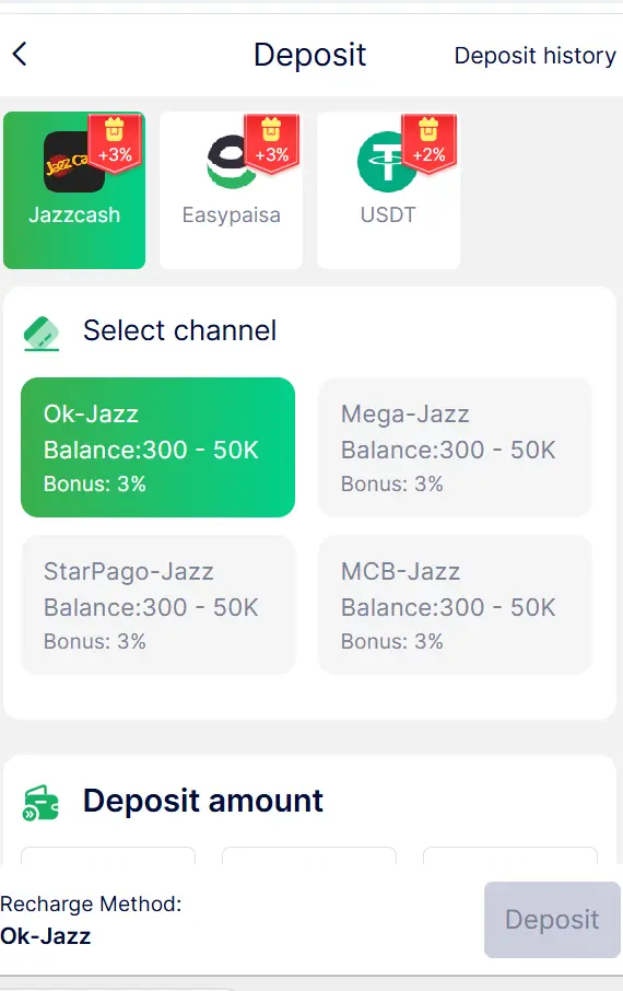 92PKR deposit